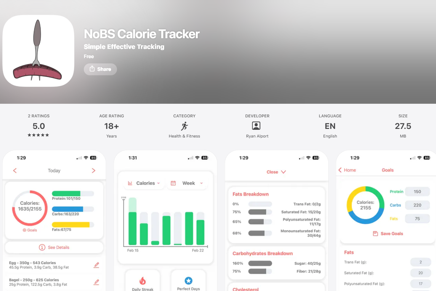 NoBS Calorie Tracker